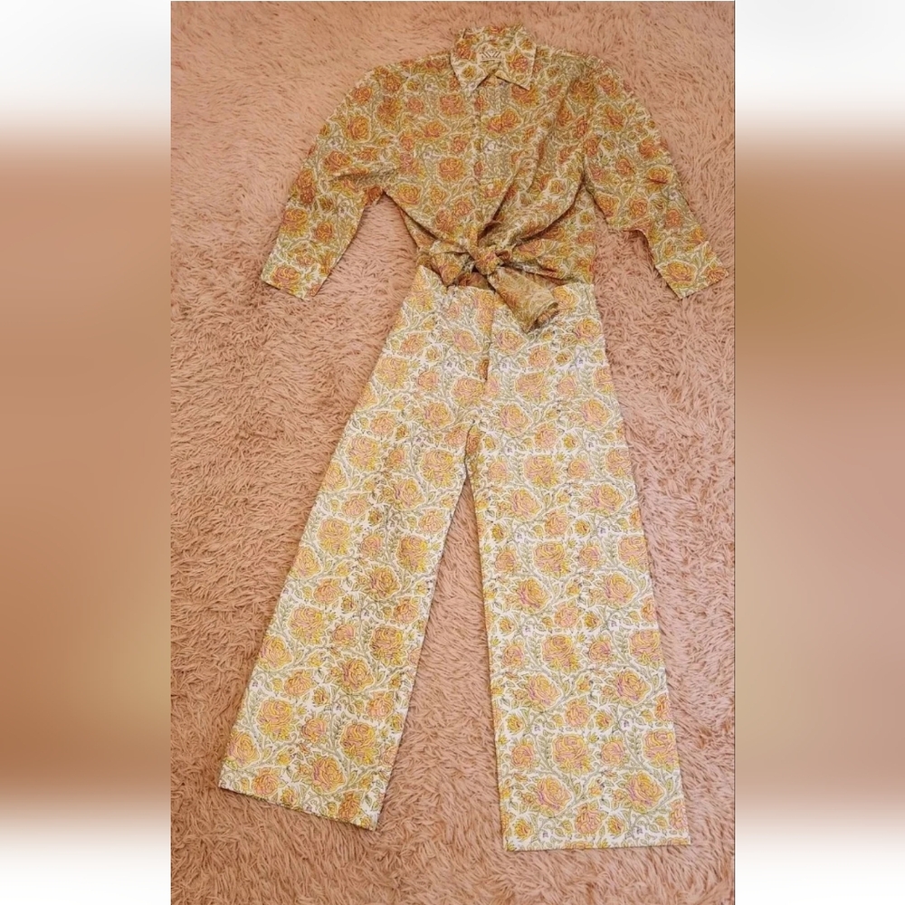 SZ BLOCKPRINTS x J CREW Floral Disco Pants & Shirt Set XS - Picture 2 of 16